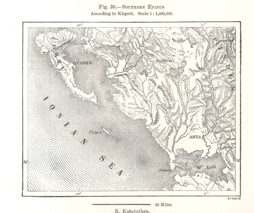 Southern Epirus. Corfu Paxos Arta. Greece. Sketch map 1885 old antique